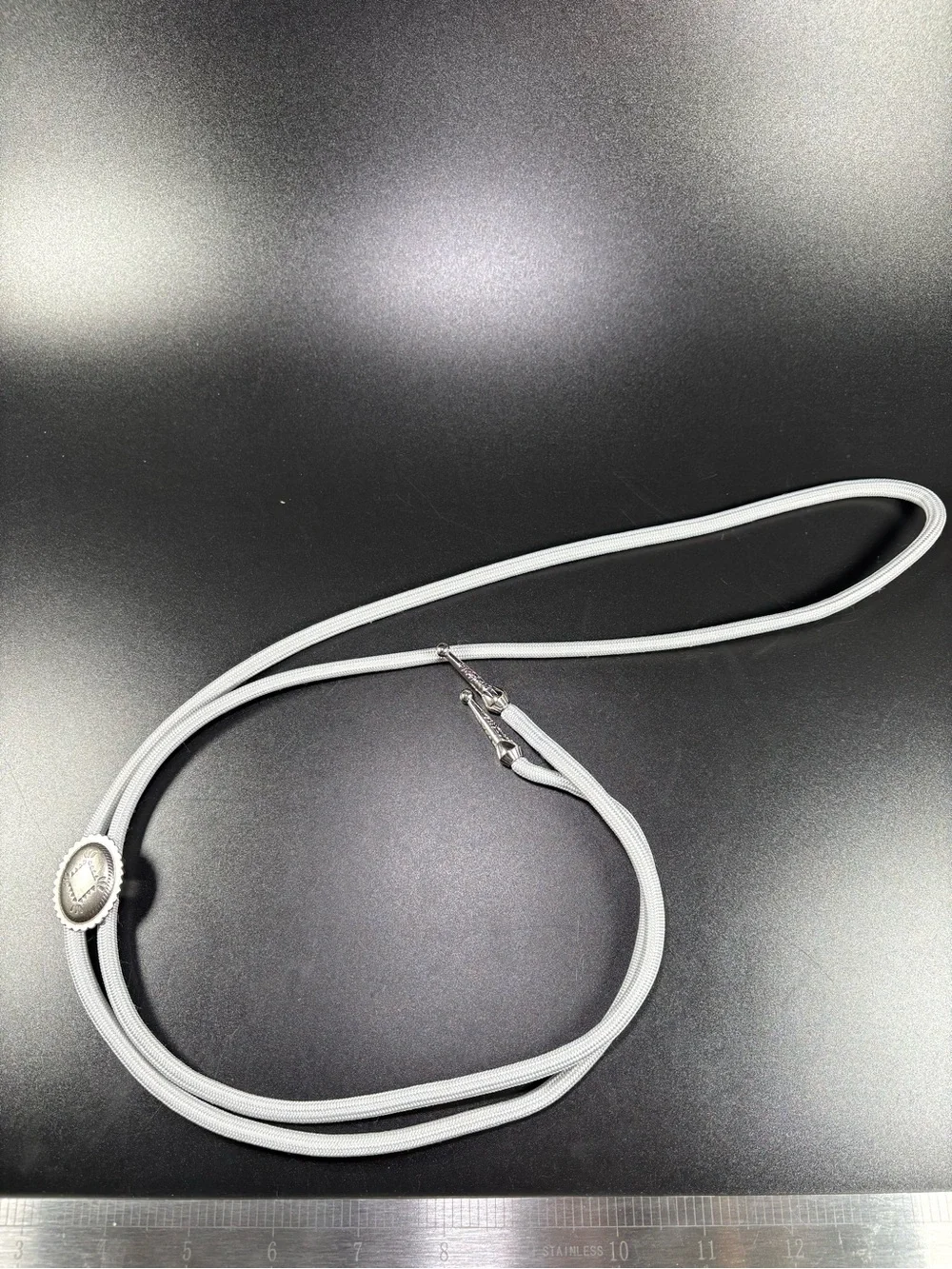 Grey Cord Bolo Tie Necklace with Silver Tips